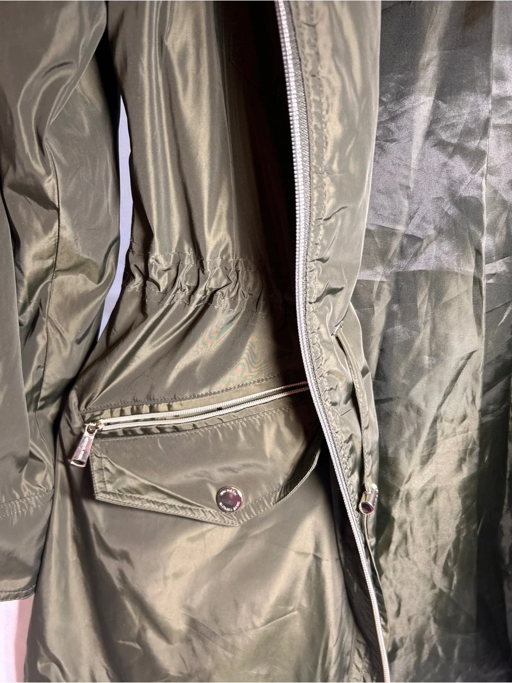 Michael Kors Women’s Olive Green Hooded Anorak Rain Jacket Utility Coat Size med